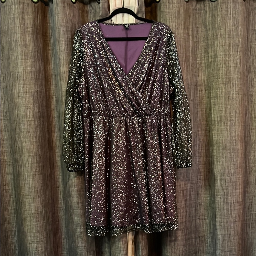 SHEIN Black and Purple Glitter Fit and Flare Dress